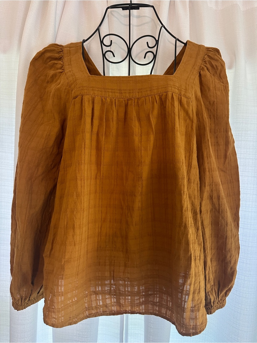 Madewell Rust-Brown Square-Neck Gauze Blouse